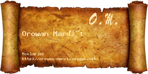 Orowan Marót névjegykártya